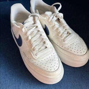 Nike Court Vision Alta Cream and Blue Low-Top Sneakers